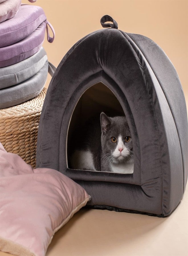 KASENTEX Cat Bed for Indoor Cats, 2-in-1 Cat House Pet Supplies for Large Cat or Small Dog - Animal Cave, Cat Tent with Removable Washable Pillow Cushion (Dark Grey, 19x19x19) - Image 1